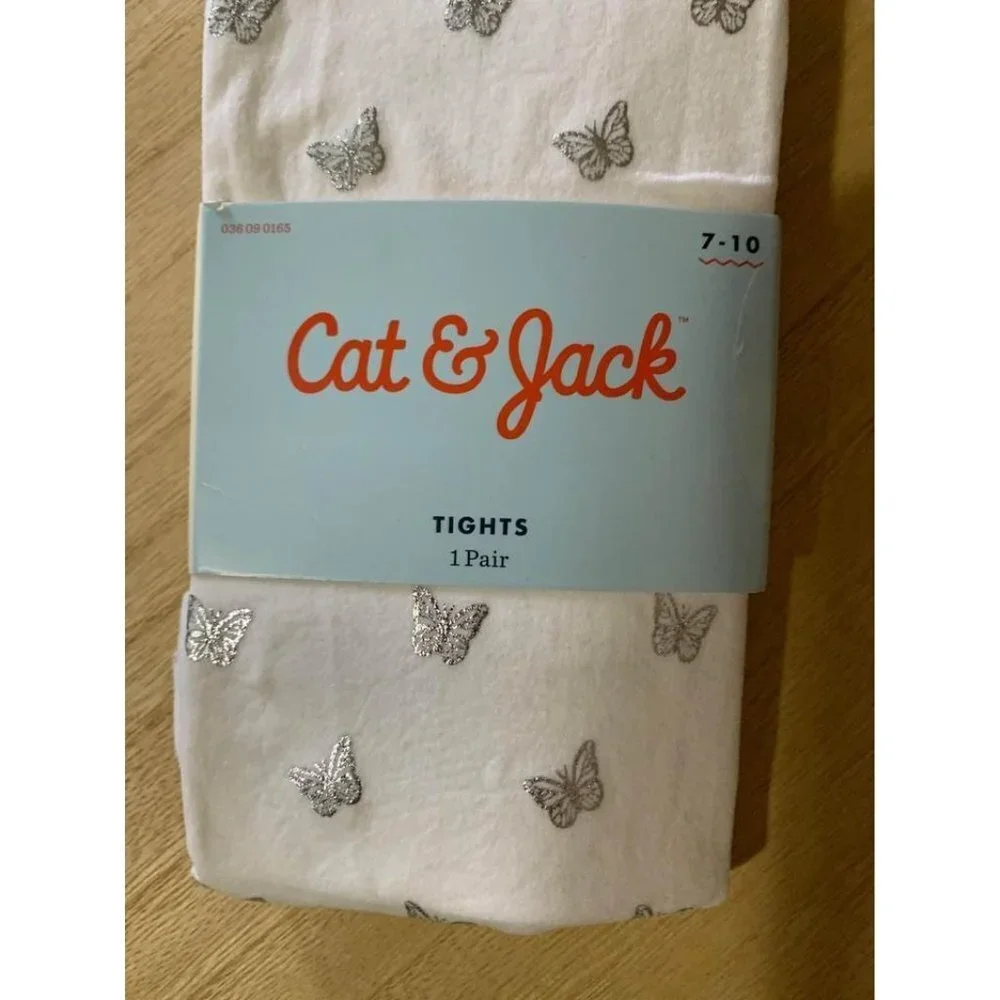 NWT Cat & Jack Girls Tights white with butterflies Size 7-10